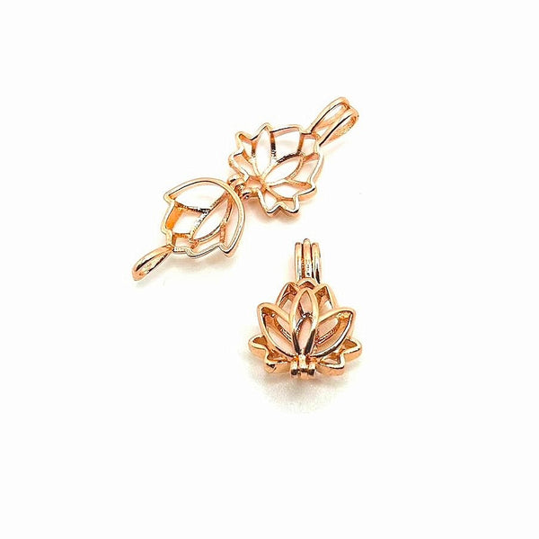 4 or 20 Pieces: Pink Rose Gold Lotus Bead Diffuser Lockets