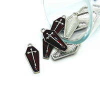 4, 20 or 50 Pieces: Red and Silver Vampire Coffin Charms