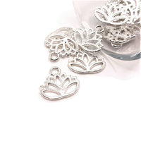 4, 20 or 50 Pieces: Silver Plated Lotus Flower Charms