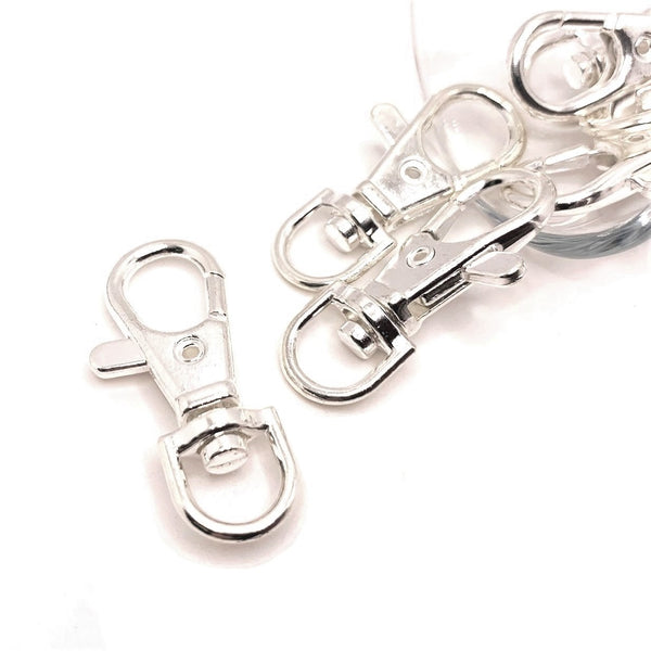 4, 20 or 50 Pieces: Bright Silver Swivel Lobster Clasps Lanyard Clips, 15x37 mm