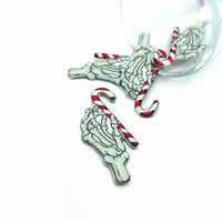 1, 4 or 20 Pieces: Skeleton Hand with Candy Cane Creepy Christmas Charms - Double Sided