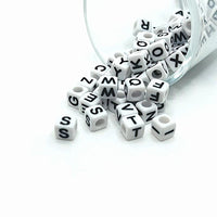 200 Pieces: Black and White Mixed Square Alphabet Beads