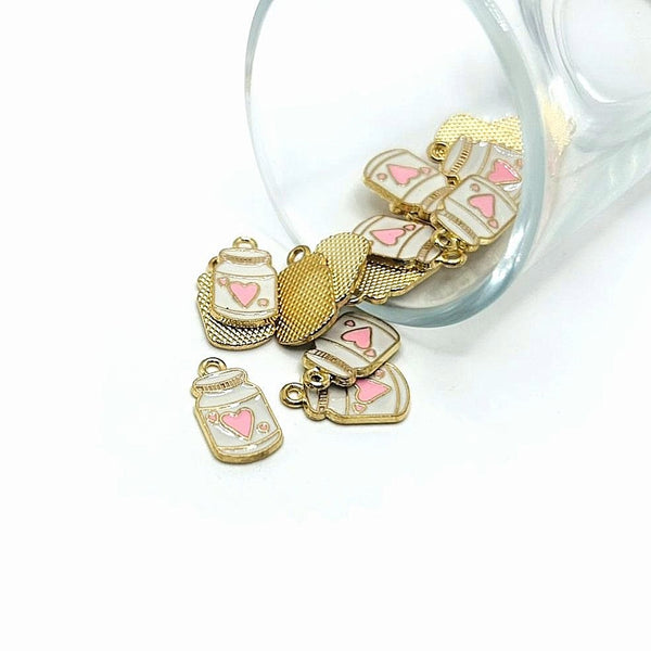 4, 20 or 50 Pieces: White Milk Jugs with Heart Charms
