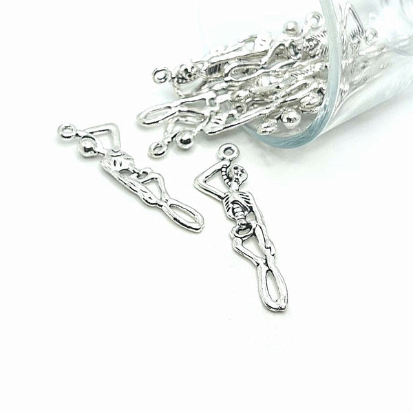 4, 20 or 50 Pieces: Silver Hanging Skeleton Charms