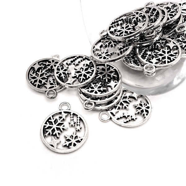 1, 4, 20 or 50 Pieces: Silver Christmas Ornament Charms - Double Sided