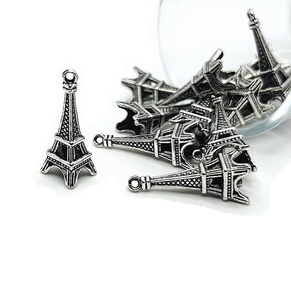4, 20 or 50 Pieces: Silver Eiffel Tower 3D Charms