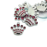 4, 20 or 50 Pieces: Pink and Silver Rhinestone Crown Charms