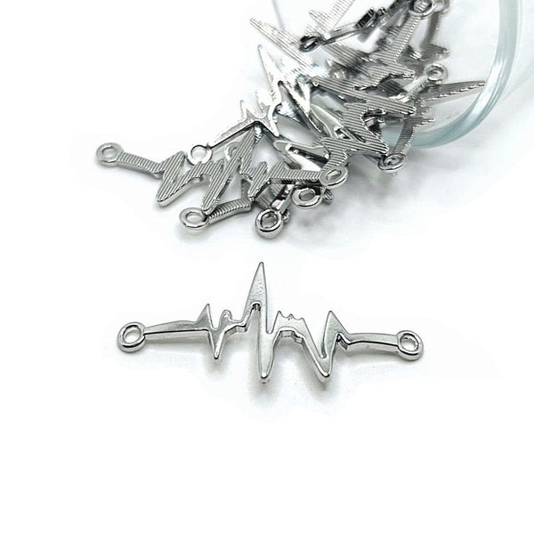 4, 20 or 50 Pieces: Silver EKG Heartbeat Connector Charms