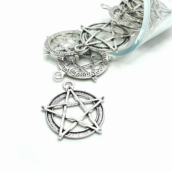 4, 20 or 50 Pieces: Silver Pentacle Pentagram Wiccan Charms