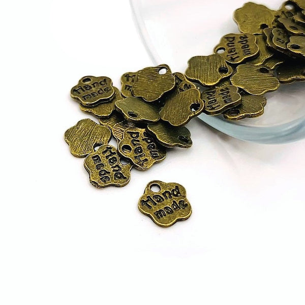 4, 20 or 50 Pieces: Bronze Handmade Flower Artisan Charms