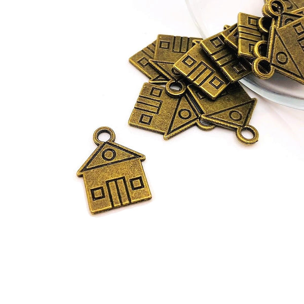 4, 20 or 50 Pieces: Bronze House Charms - Double Sided
