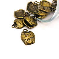4, 20 or 50 Pieces: Bronze Number 1 Teacher Apple Charms