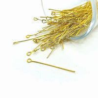 100 or 500 Pieces: 35 mm Gold Plated Eye pins, 21g