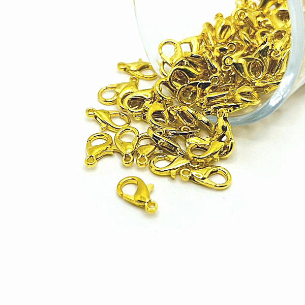 100 or 500 Pieces: 7 x 12 mm Gold Plated Lobster Claw Clasps