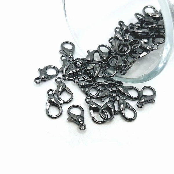 100 or 500 Pieces: 7 x 12 mm Gunmetal Gray Lobster Claw Clasps