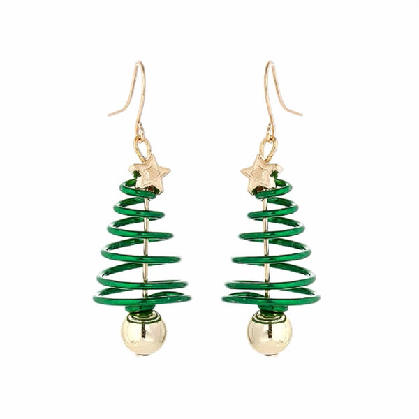 2 Sets Spiral Christmas Tree Earrings