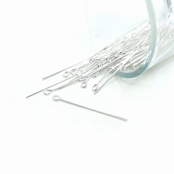 100 or 500 Pieces: 35 mm Silver Plated Eye Pins, 21 gauge