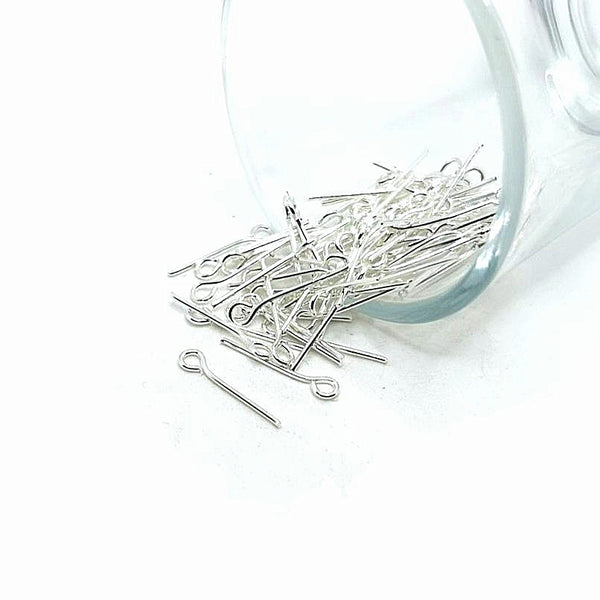 100 or 500 Pieces: 16 mm Silver Plated Eye Pins, 21 gauge