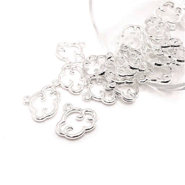 4, 20 or 50 Pieces: Silver Plated Cloud Charms - Double Sided