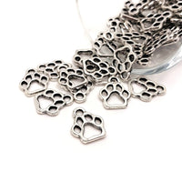 4, 20 or 50 Pieces: Silver Paw Print Dog Paw Charms