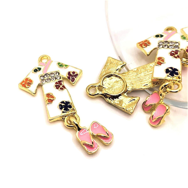 4 or 20 Pieces: Enamel Kimono with Slippers Charms