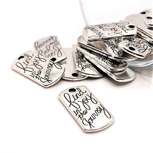 4, 20 or 50 Pieces: Small Silver Joy Tag Charms