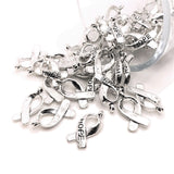 4, 20 or 50 Pieces: Silver Hope Awareness Ribbon Charms