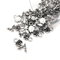 4, 20 or 50 Pieces: Small Antiqued Silver Rose Charms