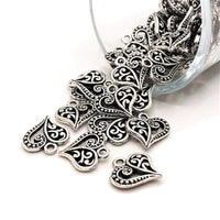 4, 20 or 50 Pieces: Antiqued Silver Scroll Heart Charms