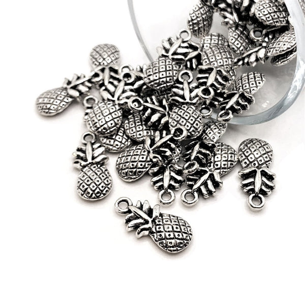 4, 20 or 50 Pieces: Antiqued Silver Pineapple Charms - Double Sided