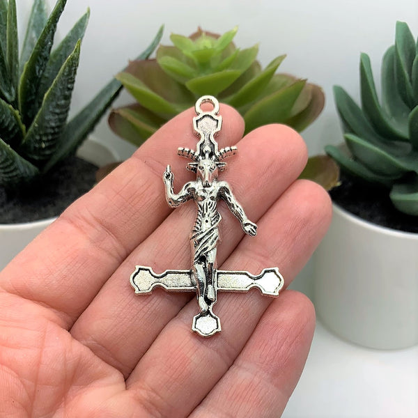 Goth Satanic Baphomet Inverted Cross Pendant Necklace – gowithgoth