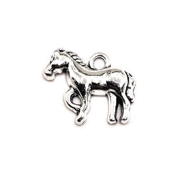 1, 4, 20 or 50 Pieces: Silver Standing Horse Charms