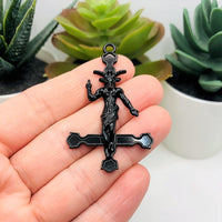 1, 4 or 20 Pieces: Black Enamel Inverted Cross Pendant with Baphomet