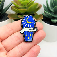 1, 4 or 20 Pieces: Blue Coffin with Crescent Moon Charms - Double Sided