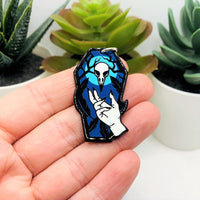 1, 4 or 20 Pieces: Blue Coffin with Raven Skull Charms - Double Sided