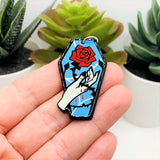 1, 4 or 20 Pieces: Blue Coffin with Bloody Rose Charms - Double Sided