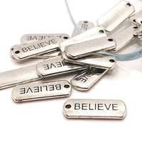 4, 20 or 50 Pieces: Silver Believe Word Bar Tag Charms