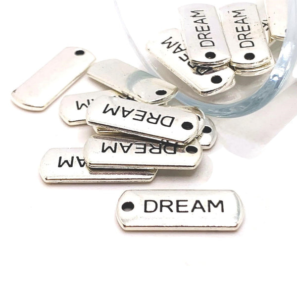 4, 20 or 50 Pieces: Silver Dream Word Bar Tag Charms