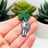 1, 4 or 20 Pieces: Punk St. Patrick's Day Skeleton Hand Clover Charms - Double Sided