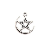 4, 20 or 50 Pieces: Silver Pentacle and Crescent Moon Charms