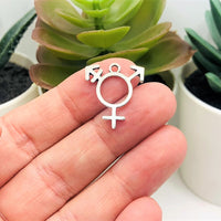 1, 4, 20 or 50 Pieces: Antique Silver Transgender Pride Symbol Pendant Charm, LGBTQIA+, Rainbow Pride