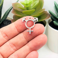 1, 4, 20 or 50 Pieces: Antique Silver Transgender Pride Symbol Pendant Charm, LGBTQIA+, Rainbow Pride