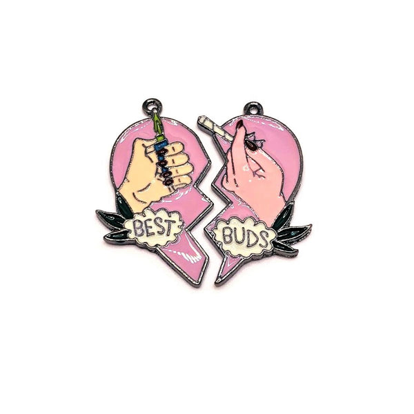 1 or 5 Sets: Enamel Best Buds Heart Charms