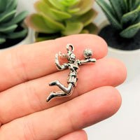 4, 20 or 50 Pieces: Silver Volleyball Girl 3D Charms