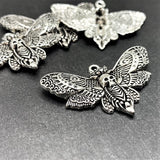 1, 4 or 20 Pieces: Large Silver Death's Head Moth Charms, 25x41mm