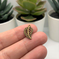 4, 20 or 50 Pieces: Small Scrolled Bronze Leaf Charms