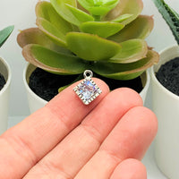 4, 20 or 50 Pieces: Cubic Zirconia Caged Rhombus Charms with Silver