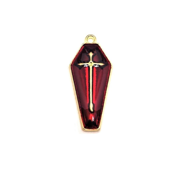 4, 20 or 50 Pieces: Red and Gold Vampire Coffin Charms