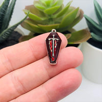 4, 20 or 50 Pieces: Red and Silver Vampire Coffin Charms