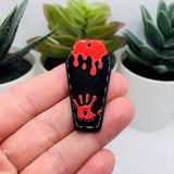 1, 4 or 20 Pieces: Black Vampire Coffin with Bloody Hand Acrylic Charm